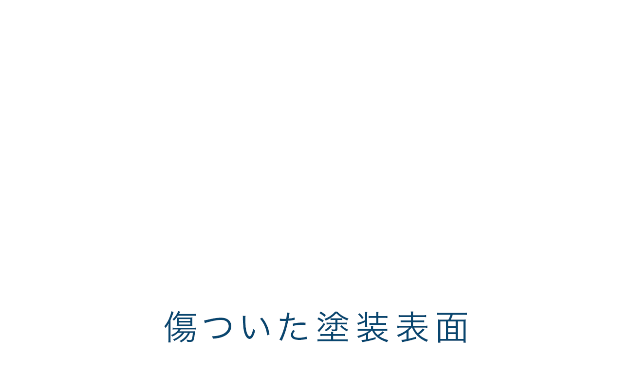 コーティングイメージ...傷ついた塗装表面に傷埋め樹脂コートとガラスコーティング[GT]を施工します。